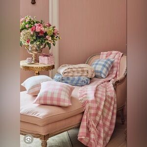LoveShackFancy Tan, Pink and White Plaid Blanket